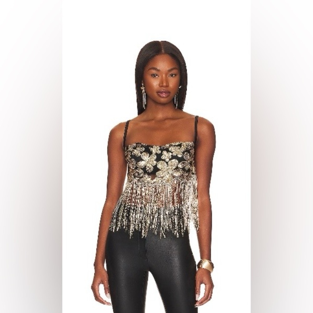For Love And Lemons COLETTE CROP TOP in Gold